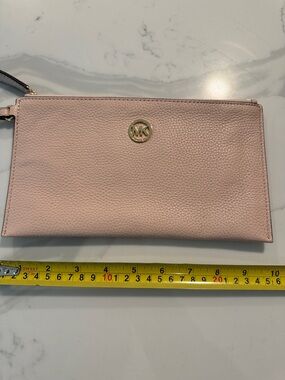 Michael Kors Blush Pink Leather Wristlet Clutch with Gold MK Emblem